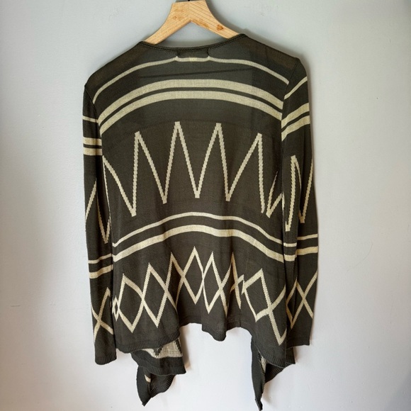 Say What Tribal Olive Green Lightweight Southwestern Women’s Open Cardigan Sz M - Picture 2 of 5